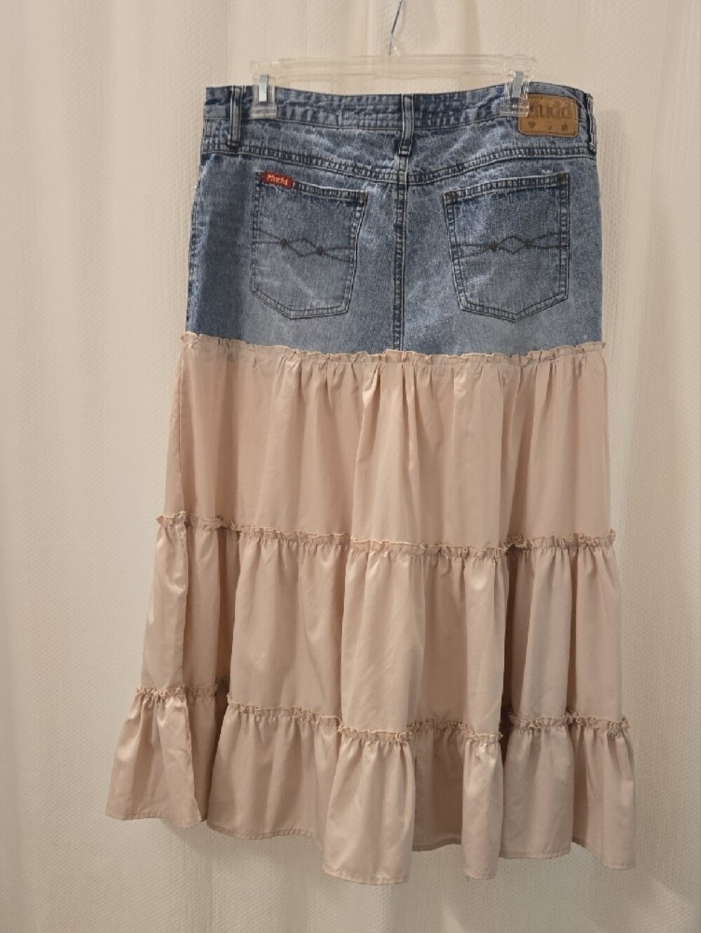 Mudd Denim Upcycle with Pink Floral and Blush Tiered Maxi Skirt - Picture 6 of 9